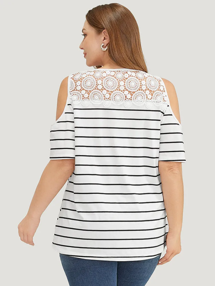 Striped Print Lace Cold Shoulder T-shirt sold by Bloomchic product image thumbnail 2