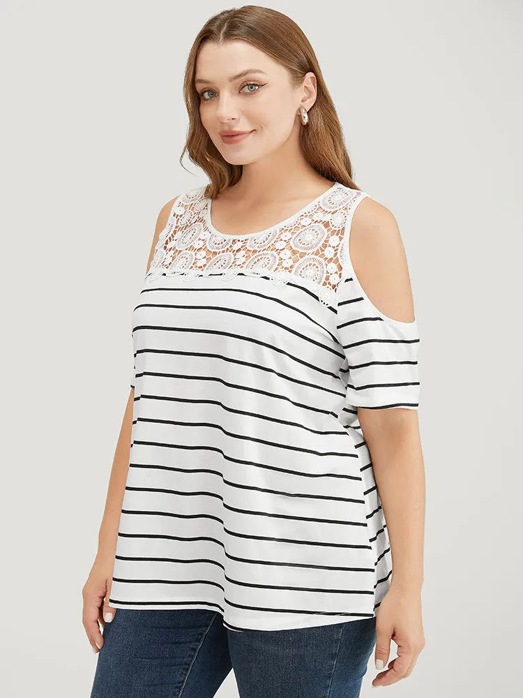 Striped Print Lace Cold Shoulder T-shirt sold by Bloomchic product image thumbnail 5