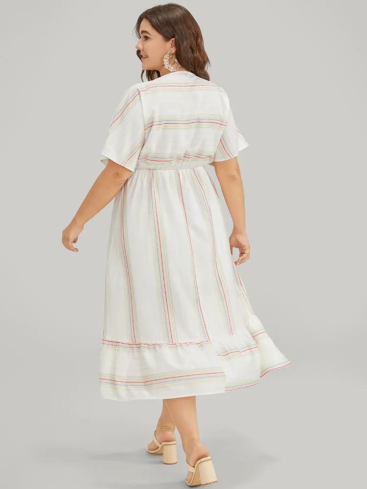 Striped Contrast Flutter Hem Dolman Sleeve Pocket Split Wrap Dress sold by Bloomchic product image thumbnail 4