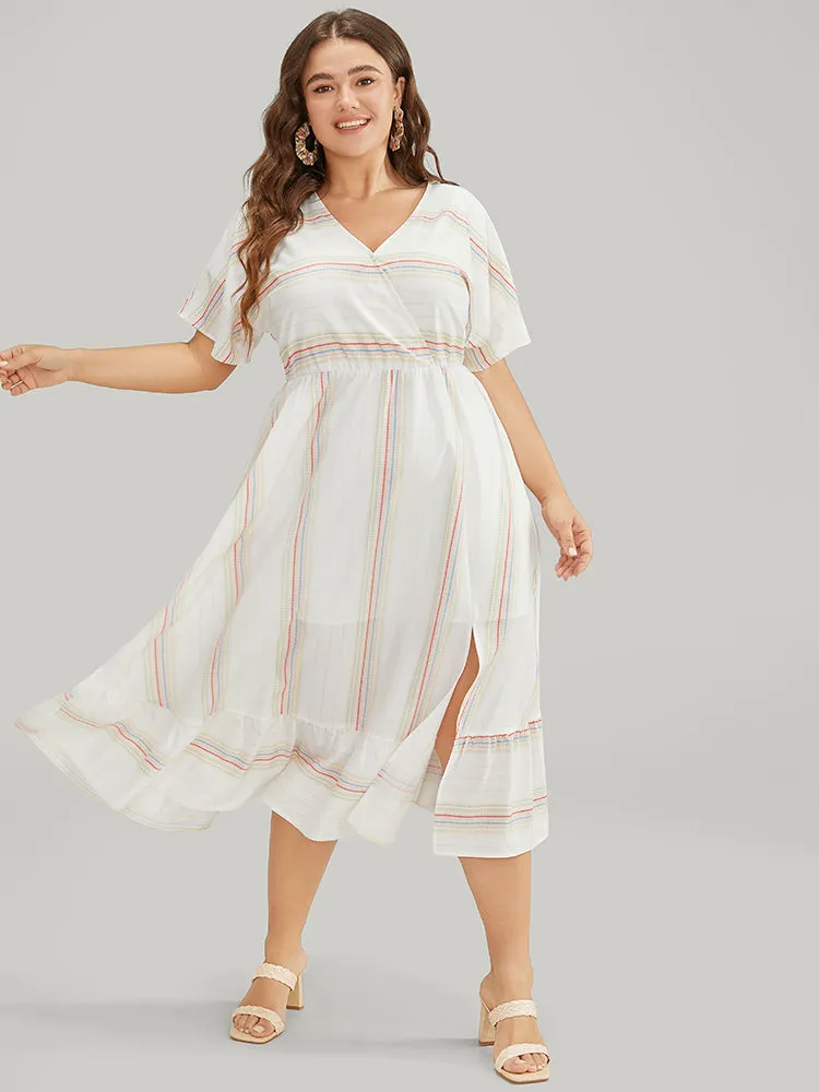 Striped Contrast Flutter Hem Dolman Sleeve Pocket Split Wrap Dress sold by Bloomchic product image thumbnail 2