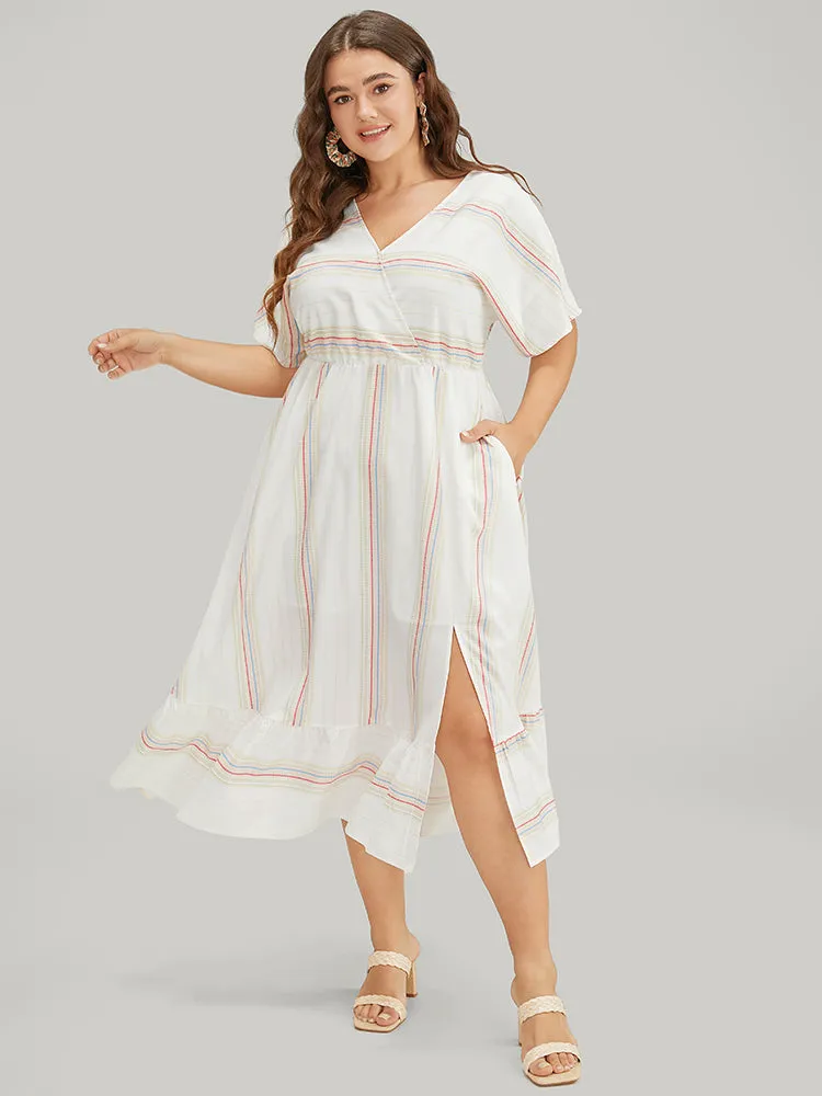 Striped Contrast Flutter Hem Dolman Sleeve Pocket Split Wrap Dress sold by Bloomchic product image thumbnail 3