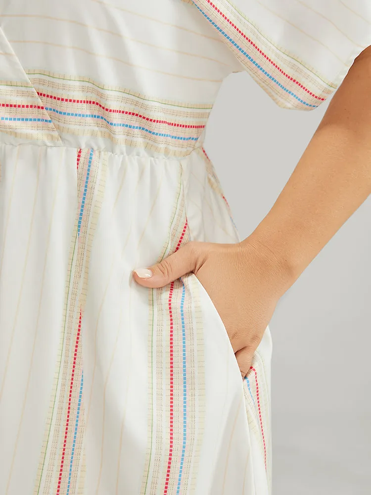 Striped Contrast Flutter Hem Dolman Sleeve Pocket Split Wrap Dress sold by Bloomchic product image thumbnail 5