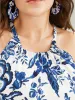 Bandana Print Knotted Flutter Hem Pocket Belted Halter Dress sold by Bloomchic
