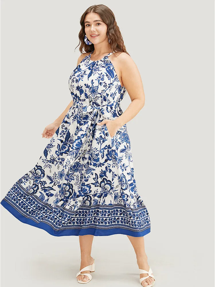 Bandana Print Knotted Flutter Hem Pocket Belted Halter Dress sold by Bloomchic product image thumbnail 2