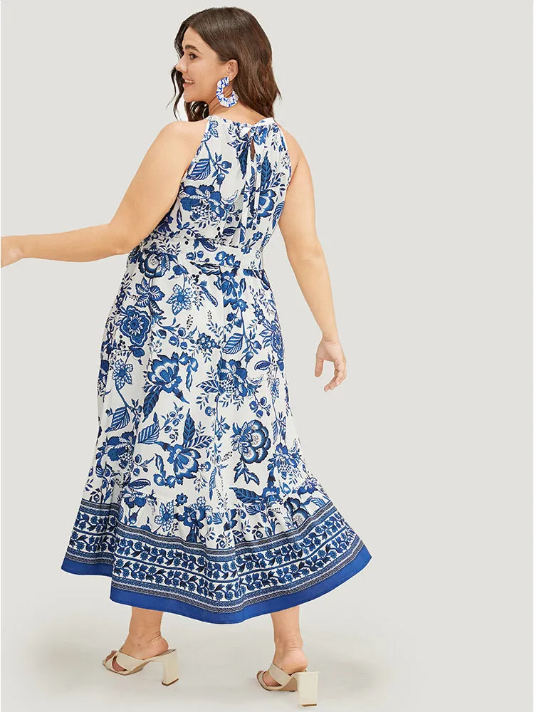 Bandana Print Knotted Flutter Hem Pocket Belted Halter Dress sold by Bloomchic product image thumbnail 4