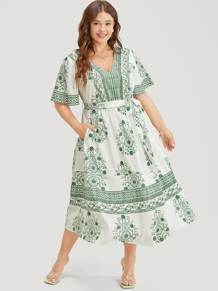 Bandana Print Ruffle Sleeve Pocket Belted Midi Dress sold by Bloomchic product image thumbnail 4