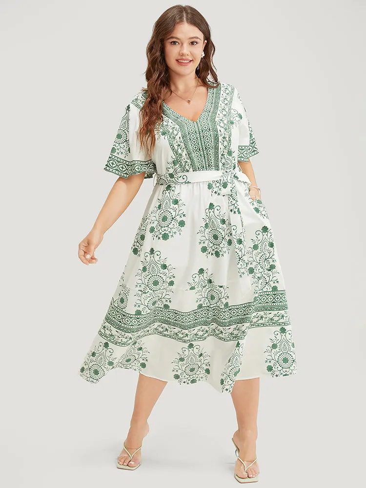 Bandana Print Ruffle Sleeve Pocket Belted Midi Dress sold by Bloomchic product image thumbnail 5