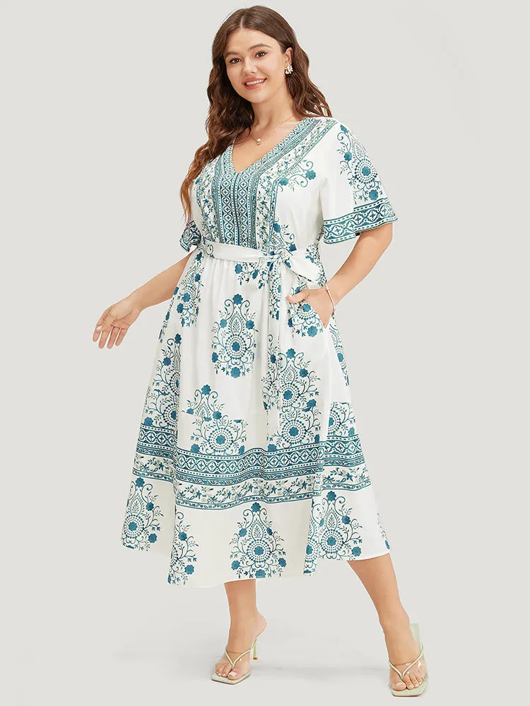 Bandana Print Ruffle Sleeve Pocket Belted Midi Dress sold by Bloomchic product image thumbnail 2