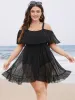 Plain Mesh Ruffle Trim Cold Shoulder Swim Dress sold by Bloomchic