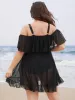 Plain Mesh Ruffle Trim Cold Shoulder Swim Dress sold by Bloomchic