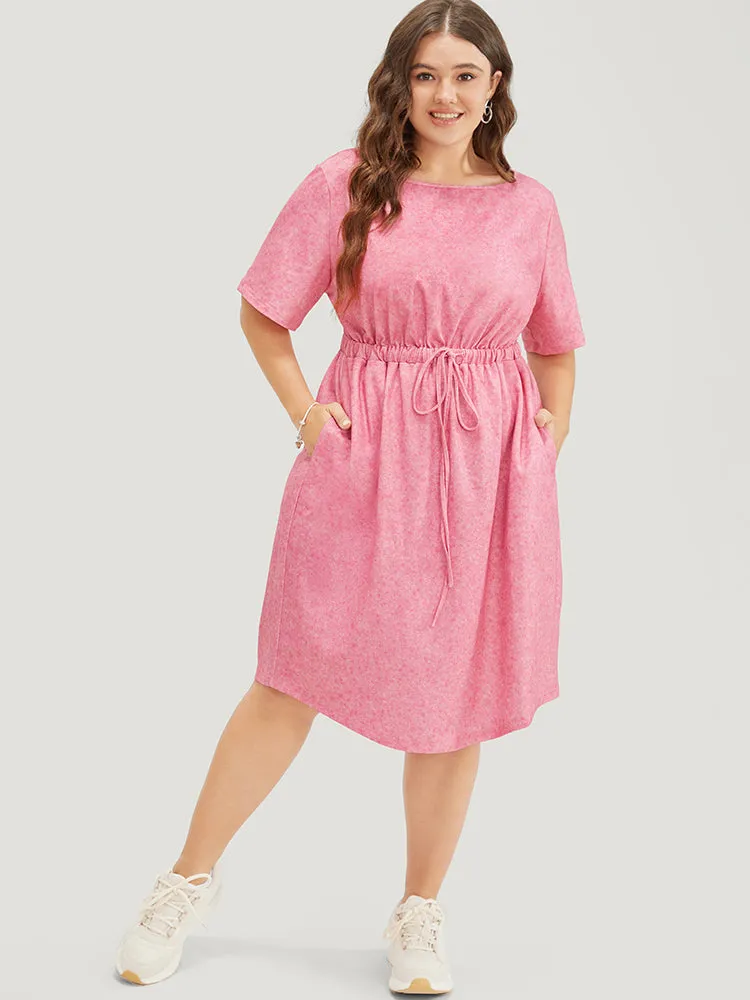 Plain Round Neck Pocket Heather Drawstring Dress sold by Bloomchic product image thumbnail 3