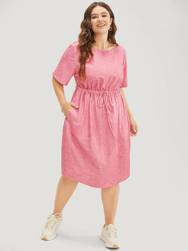 Plain Round Neck Pocket Heather Drawstring Dress sold by Bloomchic