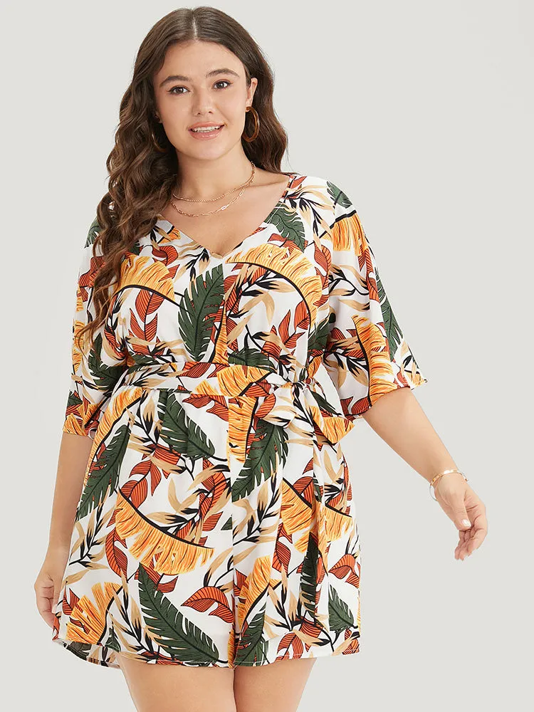 Tropical Print Batwing Sleeve Pocket Belt Romper sold by Bloomchic product image thumbnail 4