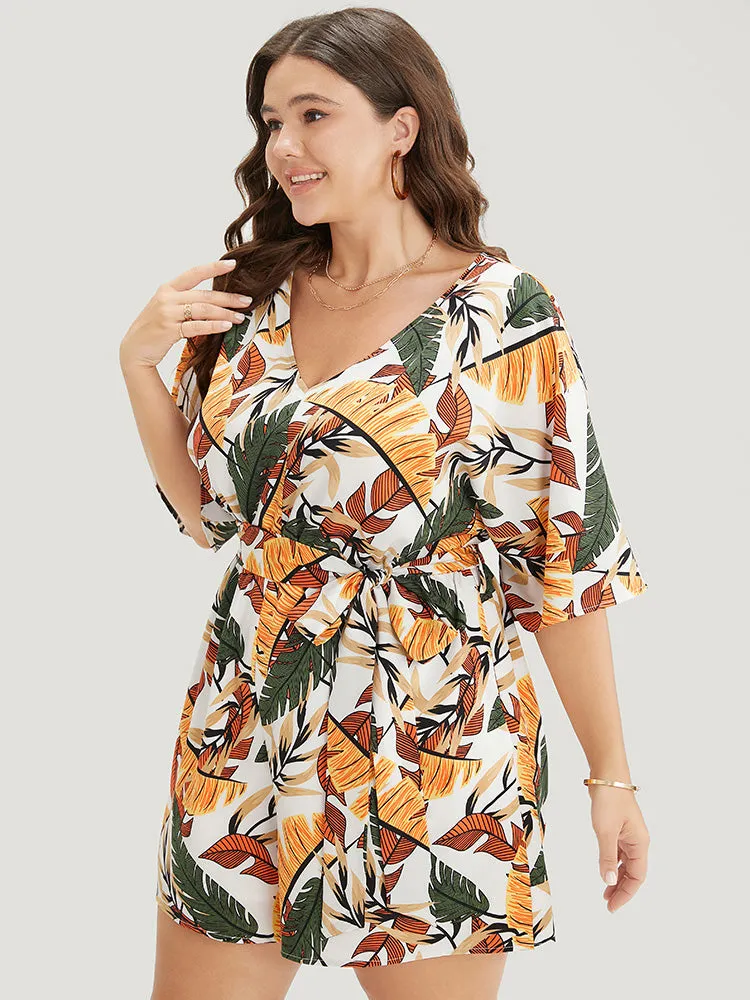 Tropical Print Batwing Sleeve Pocket Belt Romper sold by Bloomchic product image thumbnail 3