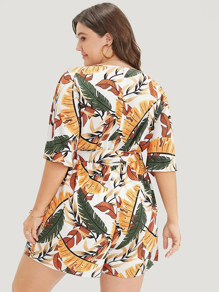 Tropical Print Batwing Sleeve Pocket Belt Romper sold by Bloomchic product image thumbnail 5