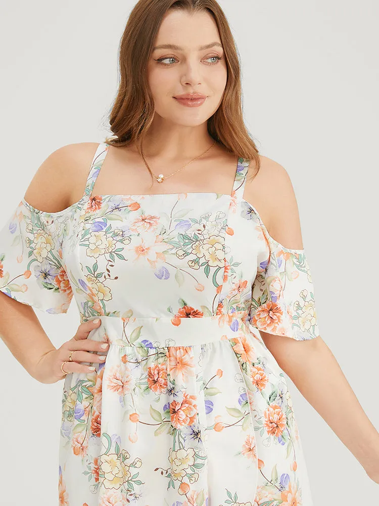 Floral Print Cold Shoulder Pocket Split Ruffle Trim Dress sold by Bloomchic product image thumbnail 5