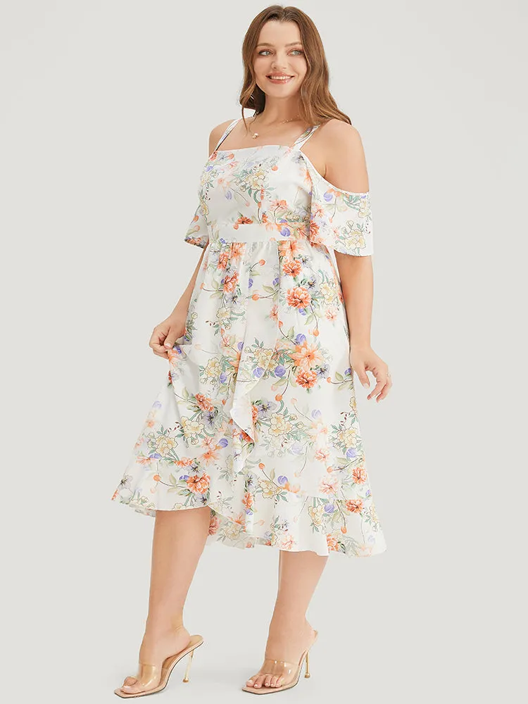 Floral Print Cold Shoulder Pocket Split Ruffle Trim Dress sold by Bloomchic product image thumbnail 4