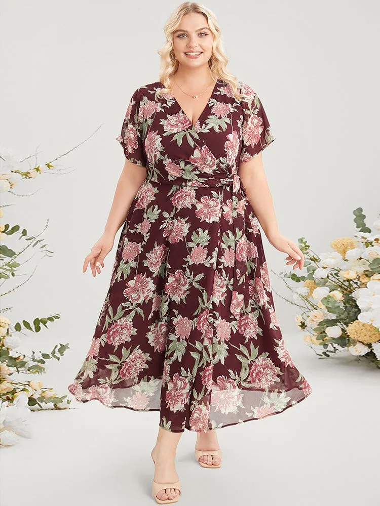 Floral Print Belted Surplice Neck Flutter Pocket Maxi Dress sold by Bloomchic product image thumbnail 2
