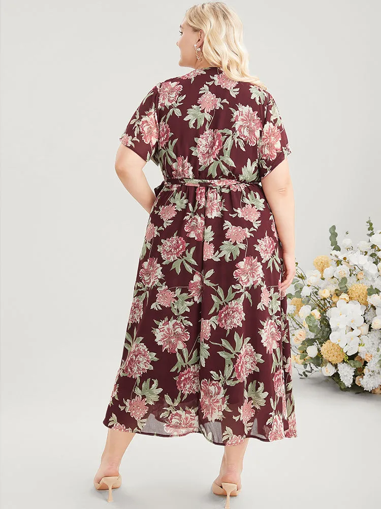Floral Print Belted Surplice Neck Flutter Pocket Maxi Dress sold by Bloomchic product image thumbnail 5