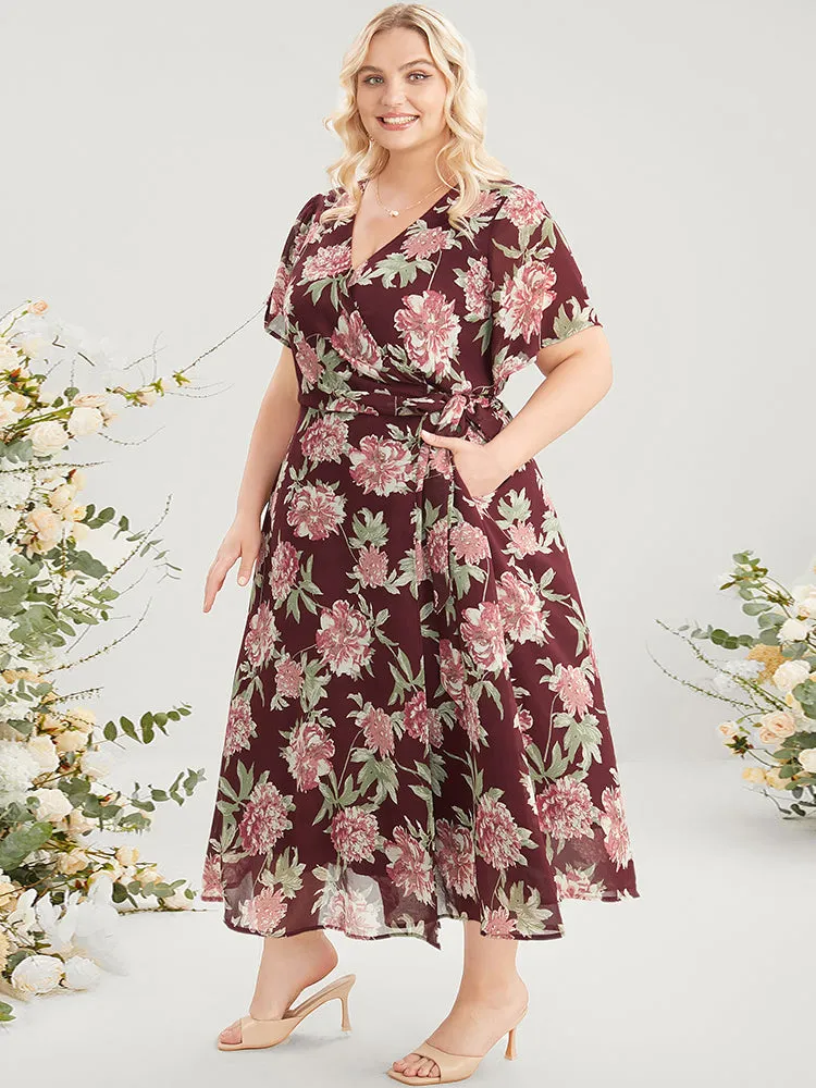 Floral Print Belted Surplice Neck Flutter Pocket Maxi Dress sold by Bloomchic product image thumbnail 4