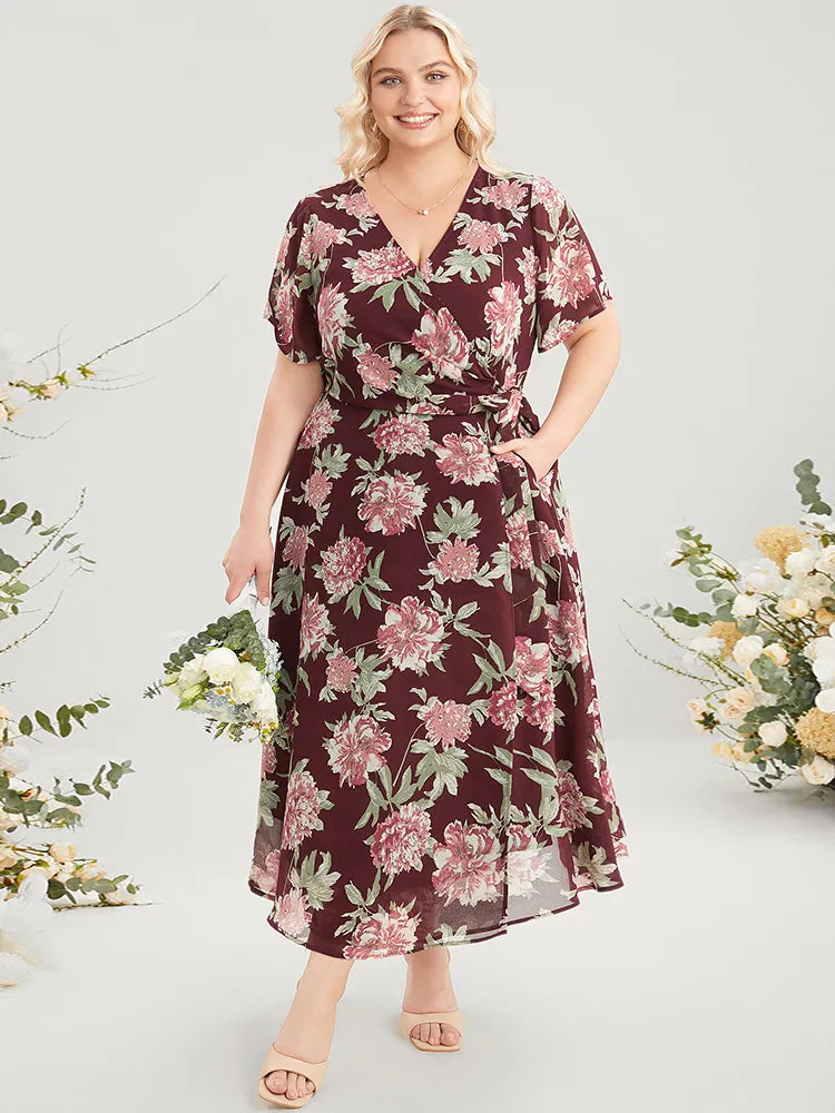 Floral Print Belted Surplice Neck Flutter Pocket Maxi Dress sold by Bloomchic product image thumbnail 3