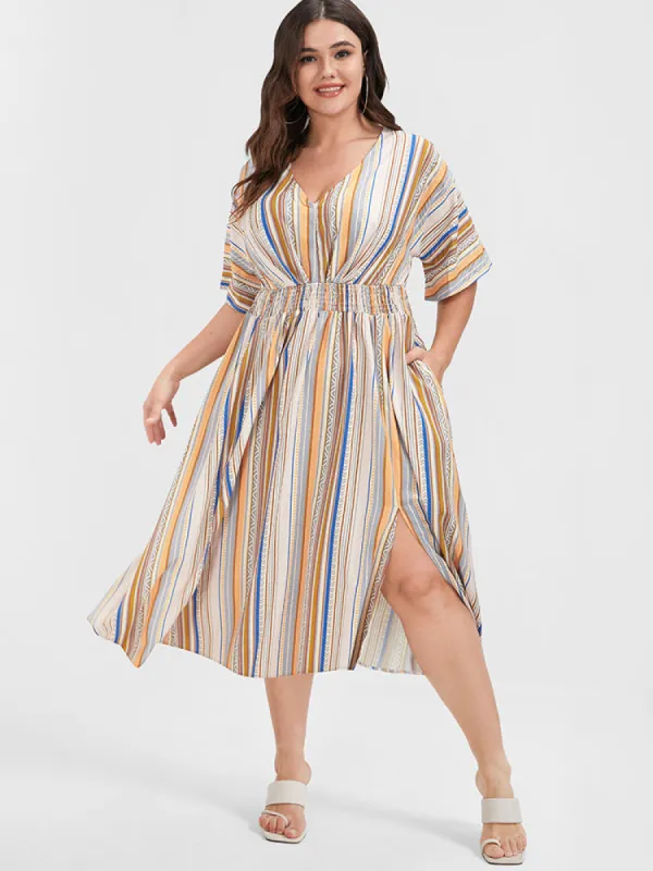 Bandana Split Dolman Sleeve Shirred Pocket Midi Dress sold by Bloomchic