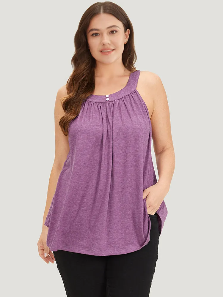 Halter Gathered Button Detail Arc Hem Cami Top sold by Bloomchic