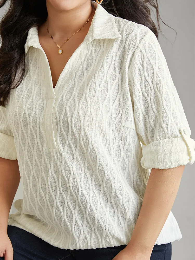 Plain Shirt Collar Tab Sleeve Jacquard Blouse sold by Bloomchic product image thumbnail 5