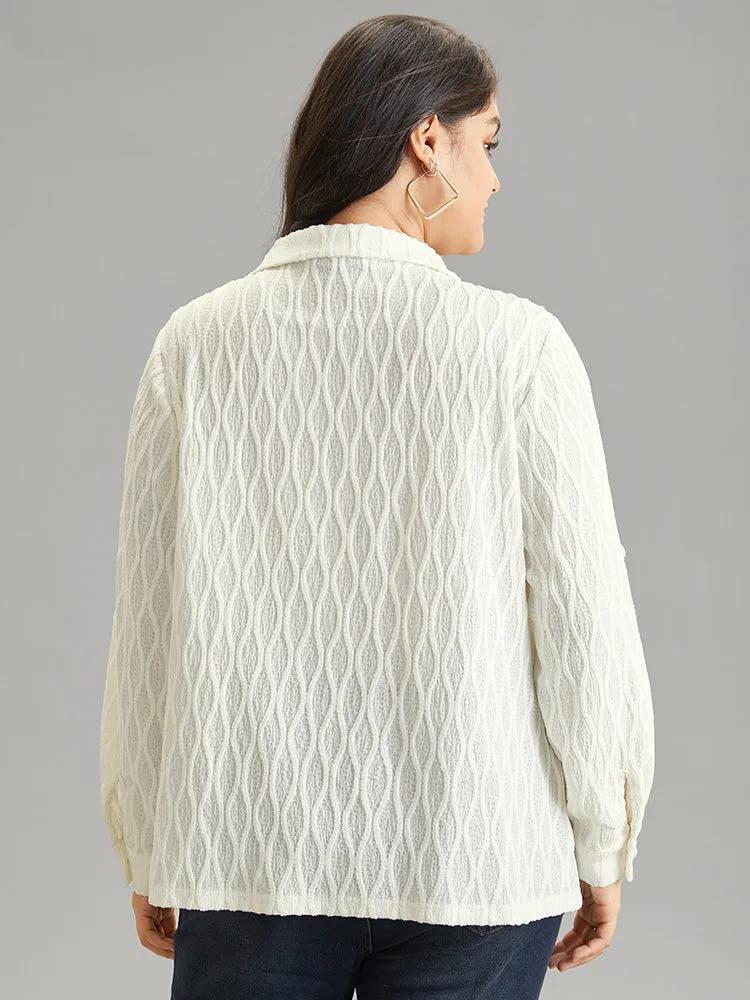 Plain Shirt Collar Tab Sleeve Jacquard Blouse sold by Bloomchic product image thumbnail 2