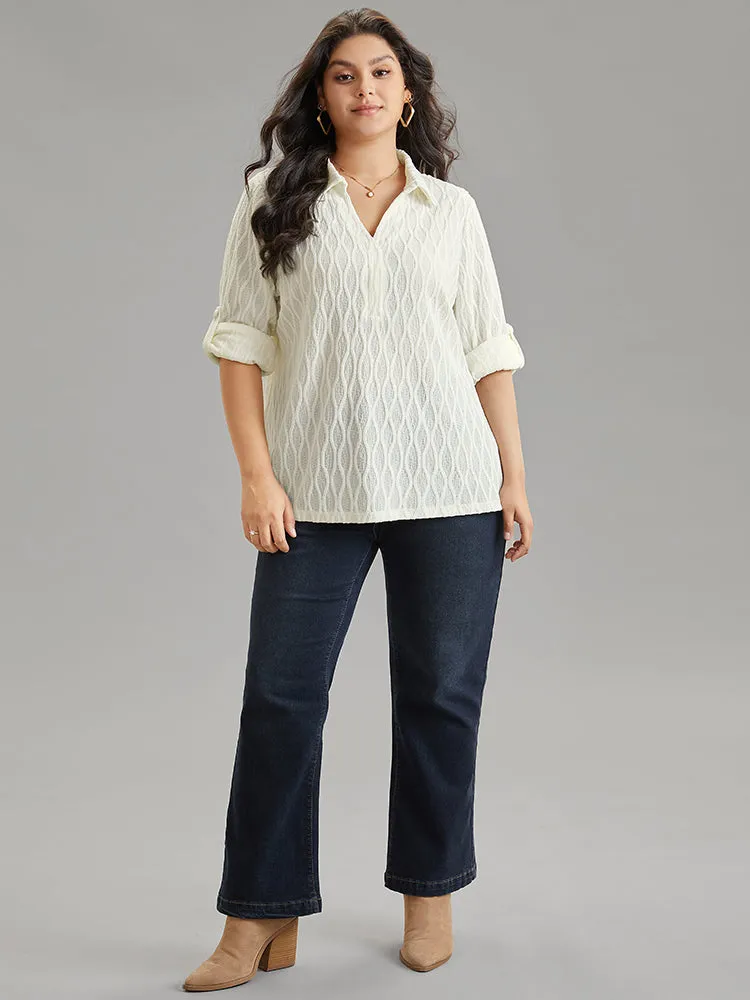 Plain Shirt Collar Tab Sleeve Jacquard Blouse sold by Bloomchic product image thumbnail 4