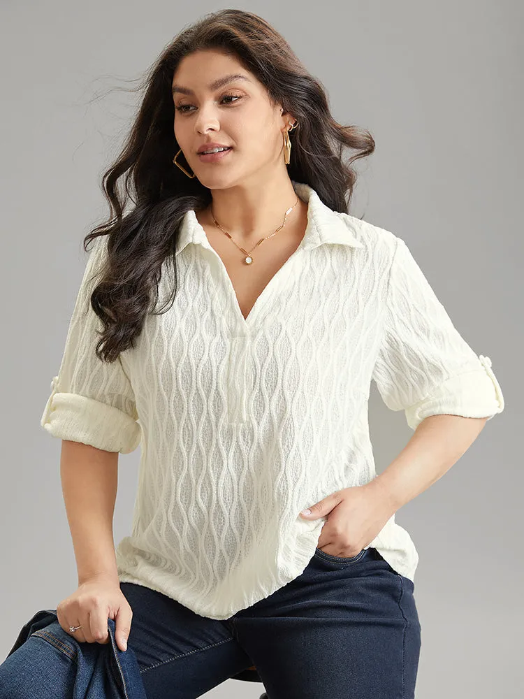 Plain Shirt Collar Tab Sleeve Jacquard Blouse sold by Bloomchic product image thumbnail 3