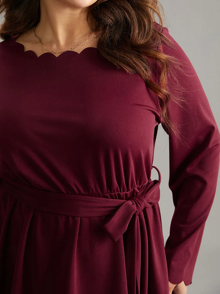 Solid Scalloped Trim Elastic Waist Belted Blouse sold by Bloomchic product image thumbnail 4