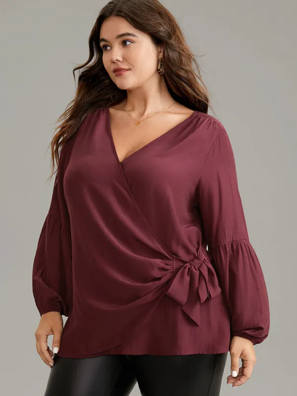 Supersoft Essentials Solid Wrap Gathered Ties Blouse sold by Bloomchic