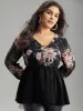 Floral Print Patchwork Elastic Waist Lantern Sleeve Blouse sold by Bloomchic