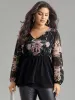 Floral Print Patchwork Elastic Waist Lantern Sleeve Blouse sold by Bloomchic