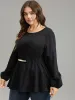 Cotton Solid Metal Detail Lantern Sleeve Blouse sold by Bloomchic
