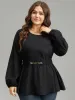 Cotton Solid Metal Detail Lantern Sleeve Blouse sold by Bloomchic