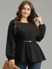 Cotton Solid Metal Detail Lantern Sleeve Blouse sold by Bloomchic