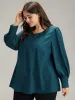 Anti-Wrinkle Solid Pleated Puff Sleeve Button Up Blouse sold by Bloomchic