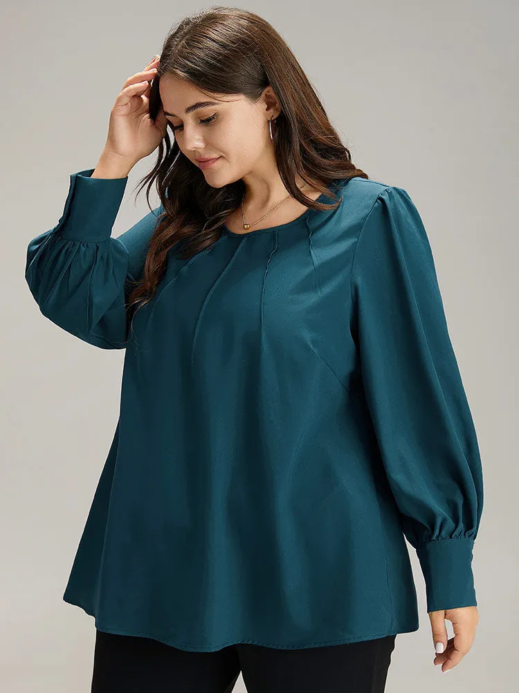 Anti-Wrinkle Solid Pleated Puff Sleeve Button Up Blouse sold by Bloomchic product image thumbnail 3