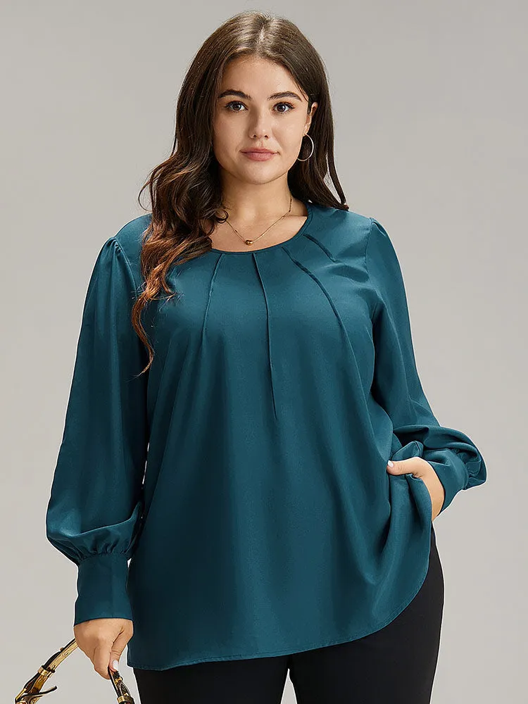 Anti-Wrinkle Solid Pleated Puff Sleeve Button Up Blouse sold by Bloomchic