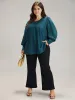Anti-Wrinkle Solid Pleated Puff Sleeve Button Up Blouse sold by Bloomchic