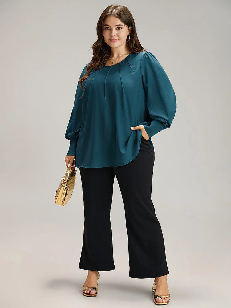 Anti-Wrinkle Solid Pleated Puff Sleeve Button Up Blouse sold by Bloomchic product image thumbnail 4