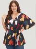 Colorblock Surplice Neck Ruffle Elastic Waist Blouse sold by Bloomchic