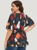 Colorblock Surplice Neck Ruffle Elastic Waist Blouse sold by Bloomchic