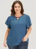 Plicated Detail Contrast Trim Keyhole Flutter Petal Sleeve Blouse sold by Bloomchic