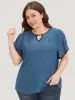 Plicated Detail Contrast Trim Keyhole Flutter Petal Sleeve Blouse sold by Bloomchic