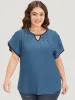 Plicated Detail Contrast Trim Keyhole Flutter Petal Sleeve Blouse sold by Bloomchic