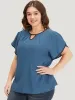 Plicated Detail Contrast Trim Keyhole Flutter Petal Sleeve Blouse sold by Bloomchic