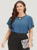 Plicated Detail Contrast Trim Keyhole Flutter Petal Sleeve Blouse sold by Bloomchic